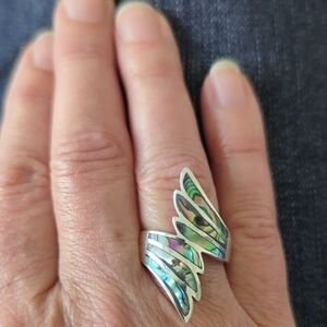 Silver and Green Wing Design Ring